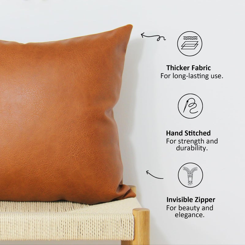 JOJUSIS Modern Leather Throw Pillow Covers for Couch Sofa Bed Set of 2 18 x 18 Inch 100% Faux Leather - Image 3